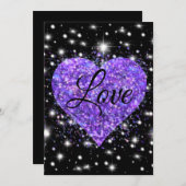 Cartes Pour Fêtes Annuelles Cœur scintillant violet, amour paillettes valentin (Devant / Derrière)