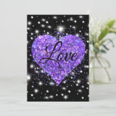 Cartes Pour Fêtes Annuelles Cœur scintillant violet, amour paillettes valentin (Debout devant)