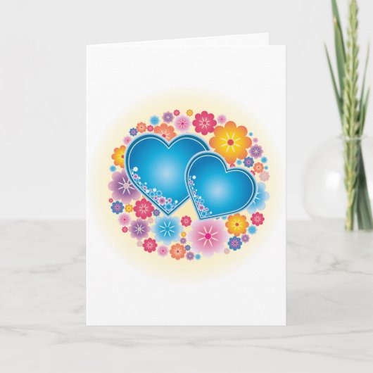 Cartes Pour Fêtes Annuelles Coeurs Bleus Floral (Devant)