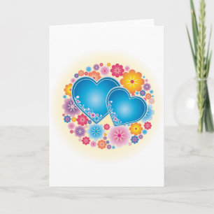 Cartes Pour Fêtes Annuelles Coeurs Bleus Floral
