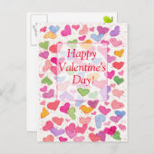 Cartes Pour Fêtes Annuelles Coeurs d'aquarelle couleur Heureuse Sainte-Valenti (Devant / Derrière)