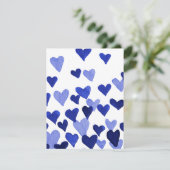 Cartes Pour Fêtes Annuelles Coeurs d'aquarelle de la Saint-Valentin - bleu (Debout devant)