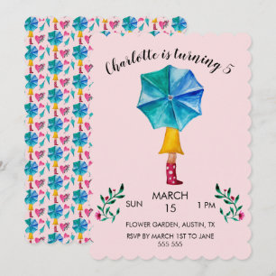Cartes Pour Fêtes Annuelles Coeurs d'aquarelle pour fille parapluie