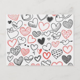 Cartes Pour Fêtes Annuelles Coeurs de doodle Valentine rouge et noir hipster