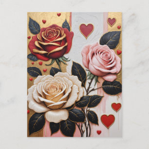 Cartes Pour Fêtes Annuelles Coeurs et Roses opulents