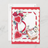 Cartes Pour Fêtes Annuelles Coeurs, fleurs et ruban de la Saint-Valentin vinta (Devant / Derrière)