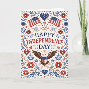 Cartes Pour Fêtes Annuelles Cœurs folkloriques de liberté Joyeuse fête de l'In