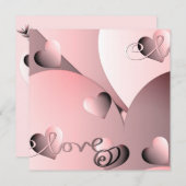 Cartes Pour Fêtes Annuelles Coeurs "Love" & "Heureuse Sainte-Valentin" Pink3D (Devant / Derrière)