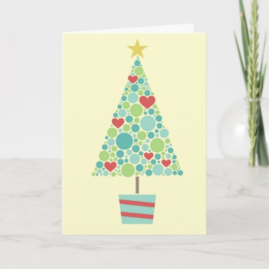 Cartes Pour Fêtes Annuelles Coeurs mignons pastel moderne sapin de Noël (Devant)