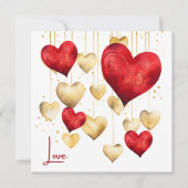 Cartes Pour Fêtes Annuelles Coeurs romantiques rouges et dorés (Devant)