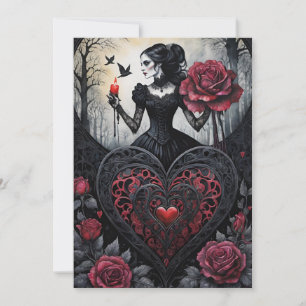 Cartes Pour Fêtes Annuelles Cœurs roses de la Saint-Valentin victorienne gothi
