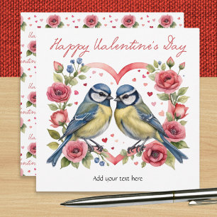 Cartes Pour Fêtes Annuelles Cœurs, Roses et Oiseaux La Saint-Valentin