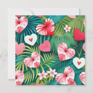 Cartes Pour Fêtes Annuelles Coeurs simples et feuillage tropical