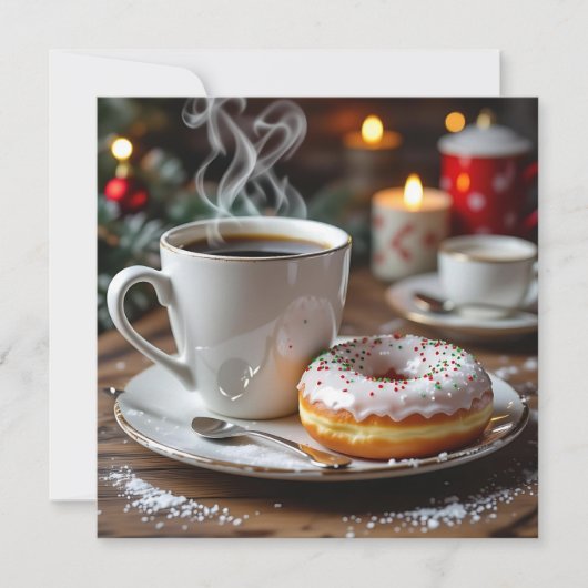 Cartes Pour Fêtes Annuelles Coffee and Christmas Donuts Festive Poem (Devant)