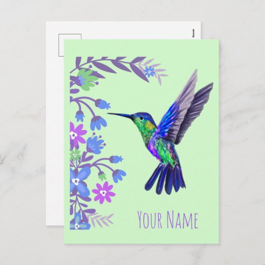 Cartes Pour Fêtes Annuelles Colibri Design Fleurs Botaniques Amateurs d'oiseau (Devant / Derrière)
