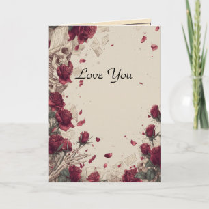 Cartes Pour Fêtes Annuelles Collage Crâne de Squelette Vintage Amour Rose Roug