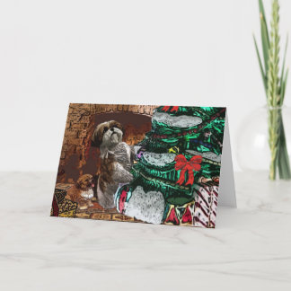 Cartes Pour Fêtes Annuelles Collage d'arbre de Noël de Shih Tzu