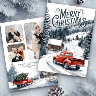 Cartes Pour Fêtes Annuelles Collage de 3 photos de camion de Noël rouge vintag