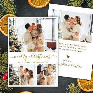 Cartes Pour Fêtes Annuelles Collage de 3 photos de Noël Moderne Script 3 Or Bl