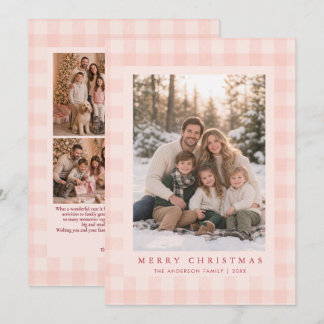 Cartes Pour Fêtes Annuelles Collage de Noël à 5 photos à carreaux Gingham rose