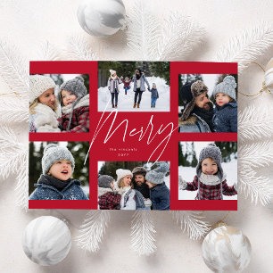 Cartes Pour Fêtes Annuelles Collage de Noël photo rouge écriture joyeuse moder