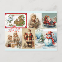 Collage de Noël Vintage avec Père Noël et les enfa