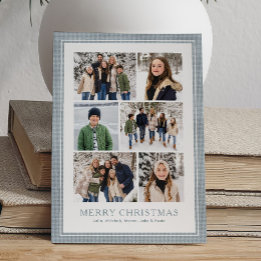Cartes Pour Fêtes Annuelles Collage de photos dans un cadre à carreaux bleu cl