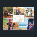 Cartes Pour Fêtes Annuelles Collage de photos de famille Feliz Navidad Christm<br><div class="desc">Beautiful family photo holiday greeting postcard in a "feliz navidad" design featuring five of your favorite photos of your family from the year. Customize this Christmas holiday photo collage card with your photos and family name. The reverse side of card is customized with your return address and your customized message....</div>