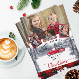 Cartes Pour Fêtes Annuelles Collage de photos de famille, Plaid, Noël, Camion 