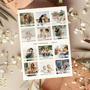 Cartes Pour Fêtes Annuelles Collage de photos de Noël avec calendrier moderne