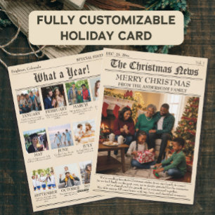 Cartes Pour Fêtes Annuelles Collage de photos de Noël de la famille du journal
