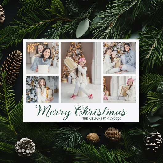 Cartes Pour Fêtes Annuelles Collage de photos de Noël élégant écriture verte