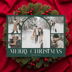 Cartes Pour Fêtes Annuelles Collage de photos en arche Joyeux Noël Vert Vintag