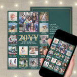 Cartes Pour Fêtes Annuelles Collage de photos et légendes What a Year Green &<br><div class="desc">What a year to remember Send stylish joyful greetings and share 15 of your favorite pictures with a custom 5x7 photo collage holiday card. (IMAGE PLACEMENT TIPP: À An asy way to center a photo exactement how how you want to crop it before uploading to the zazzle site web) Texte...</div>