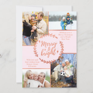 Cartes Pour Fêtes Annuelles Collage de photos Merry & Bright Rose Gold Noël