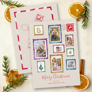 Cartes Pour Fêtes Annuelles Collage de photos Noël Timbre Vintage Tan Neutre