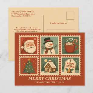 Cartes Pour Fêtes Annuelles Collage de timbre de Noël rétro