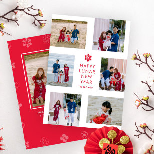 Cartes Pour Fêtes Annuelles Collage floral Lunaire Nouvel An chinois Nouvel An
