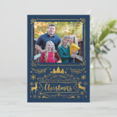 Cartes Pour Fêtes Annuelles Collage Gold Foil sur Navy Blue Photo Christmas (Debout devant)