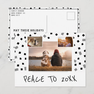 Cartes Pour Fêtes Annuelles Collage Photo 3 motifs Noir Blanc Paix