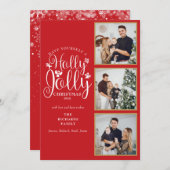 Cartes Pour Fêtes Annuelles Collage photo 3 Script Holly Jolly Noël (Devant / Derrière)