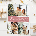 Cartes Pour Fêtes Annuelles Collage photo de Buon Natale<br><div class="desc">Cette fabuleuse carte de vacances 3 photos avec "Buon Natale!" dans une police de caractères de script moderne et votre nom de famille et année dans une police de caractères casquette traditionnelle propre et nette, en blanc sur rose poussiéreux avec un dos assorti, est parfaite pour envoyer à votre famille...</div>