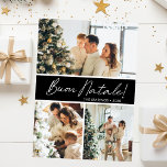 Cartes Pour Fêtes Annuelles Collage photo de Buon Natale<br><div class="desc">Cette fabuleuse carte de vacances 3 photos avec "Buon Natale!" dans une police de caractères de script moderne et votre nom de famille et année dans une police de caractères casquette traditionnelle propre et nette, en blanc sur noir avec un dos assorti, est parfaite pour envoyer à votre famille et...</div>