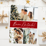 Cartes Pour Fêtes Annuelles Collage photo de Buon Natale<br><div class="desc">Cette fabuleuse carte de vacances 3 photos avec "Buon Natale!" dans une police de caractères de script moderne et votre nom de famille et année dans une police de caractères casquette traditionnelle propre et nette, en blanc sur rouge avec un dos assorti, est parfaite pour envoyer à votre famille et...</div>