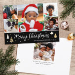 Cartes Pour Fêtes Annuelles Collage photo de l'arbre de Noël noir blanc plat<br><div class="desc">Diffusez la joie de Noël avec une carte photo collage de Noël! Six photos personnalisées avec votre nom de famille et un accueil au dos. Ce design éditable présente des arbres de Noël décoratifs et des étoiles, avec les mots "Joyeux Noël" en lettres de script festives. Parfait pour les photos...</div>