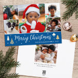 Cartes Pour Fêtes Annuelles Collage photo de l'arbre de Noël Plat bleu<br><div class="desc">Diffusez la joie de Noël avec une carte photo collage de Noël! Six photos personnalisées avec votre nom de famille et un accueil au dos. Ce design éditable présente des arbres de Noël décoratifs et des étoiles, avec les mots "Joyeux Noël" en lettres de script festives. Parfait pour les photos...</div>