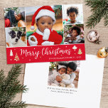 Cartes Pour Fêtes Annuelles Collage photo de l'arbre de Noël Red Flat<br><div class="desc">Diffusez la joie de Noël avec une carte photo collage de Noël! Six photos personnalisées avec votre nom de famille et un accueil au dos. Ce design éditable présente des arbres de Noël décoratifs et des étoiles, avec les mots "Joyeux Noël" en lettres de script festives. Parfait pour les photos...</div>