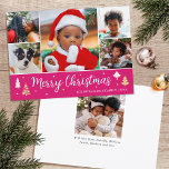 Cartes Pour Fêtes Annuelles Collage photo de l'arbre de Noël rose modifiable p<br><div class="desc">Diffusez la joie de Noël avec une carte photo collage de Noël! Six photos personnalisées avec votre nom de famille et un accueil au dos. Ce design éditable présente des arbres de Noël décoratifs et des étoiles, avec les mots "Joyeux Noël" en lettres de script festives. Parfait pour les photos...</div>
