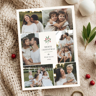 Cartes Pour Fêtes Annuelles Collage photo de Noël botanique à l'élégante baie