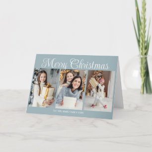 Cartes Pour Fêtes Annuelles Collage photo de Noël élégant bleu poussiéreux Joy
